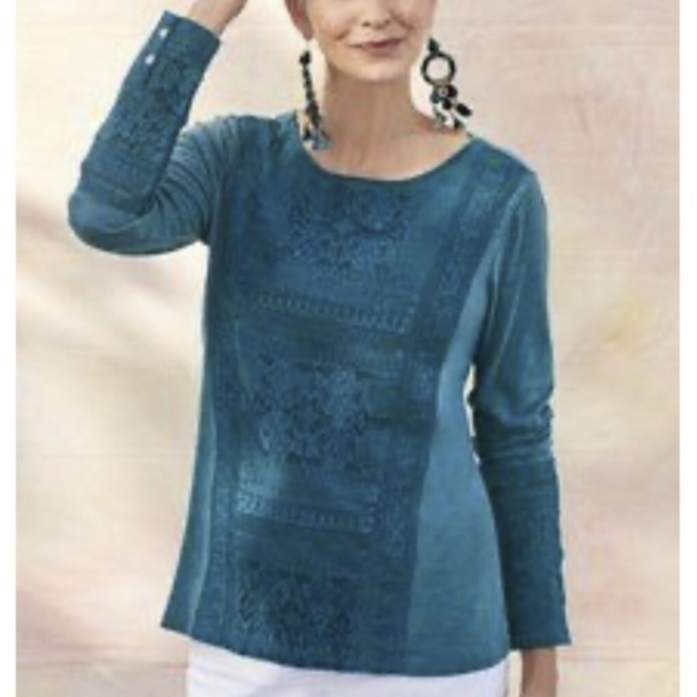 SoftSurroundings top Alta Mara Lace Embroidered blouse